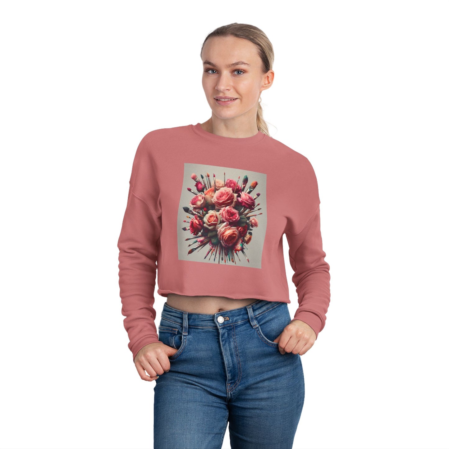 Roses and paint brushes Women's Cropped Sweatshirt