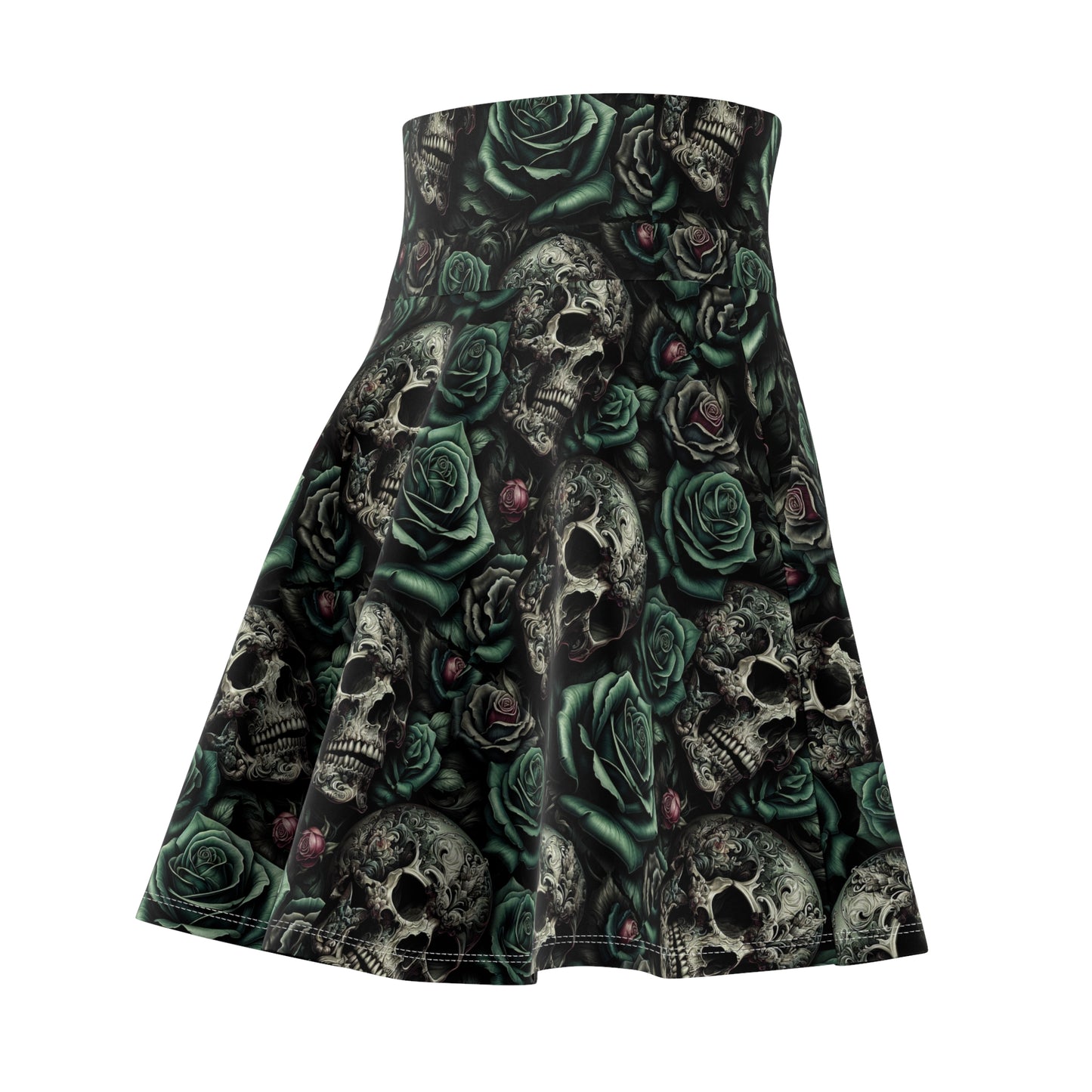 Skater Skirt - Green Roses and Skulls Print