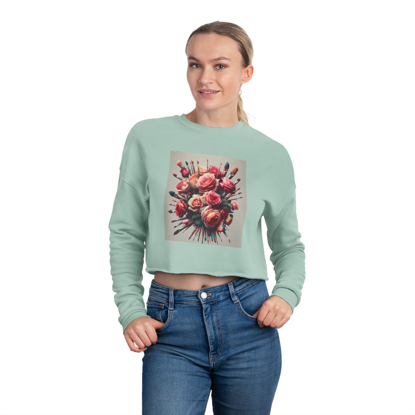 Roses and paint brushes Women's Cropped Sweatshirt