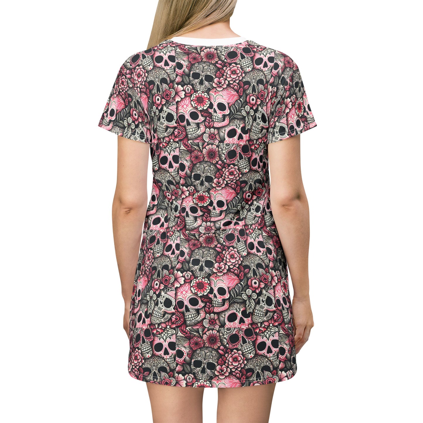 Pink floral skull T-Shirt Dress (AOP)