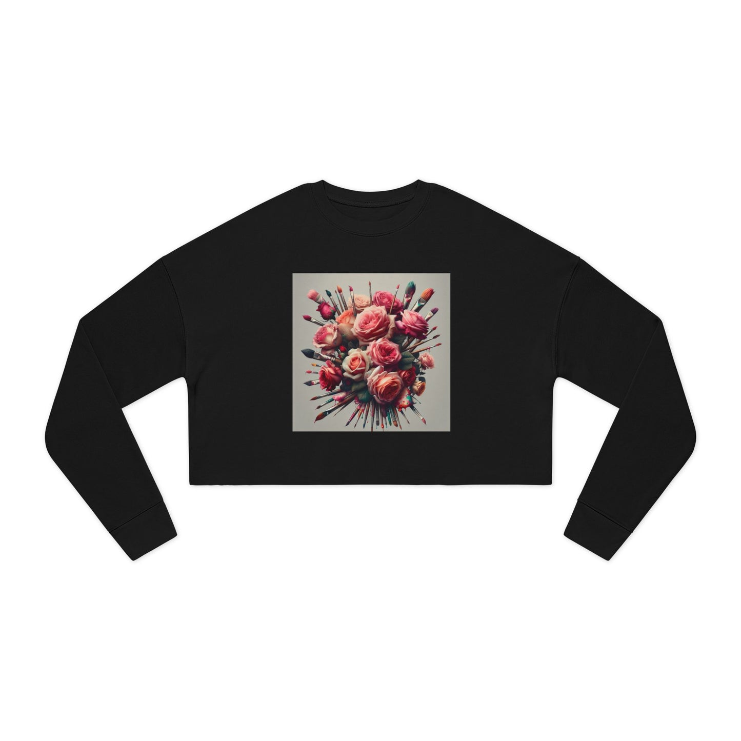 Roses and paint brushes Women's Cropped Sweatshirt