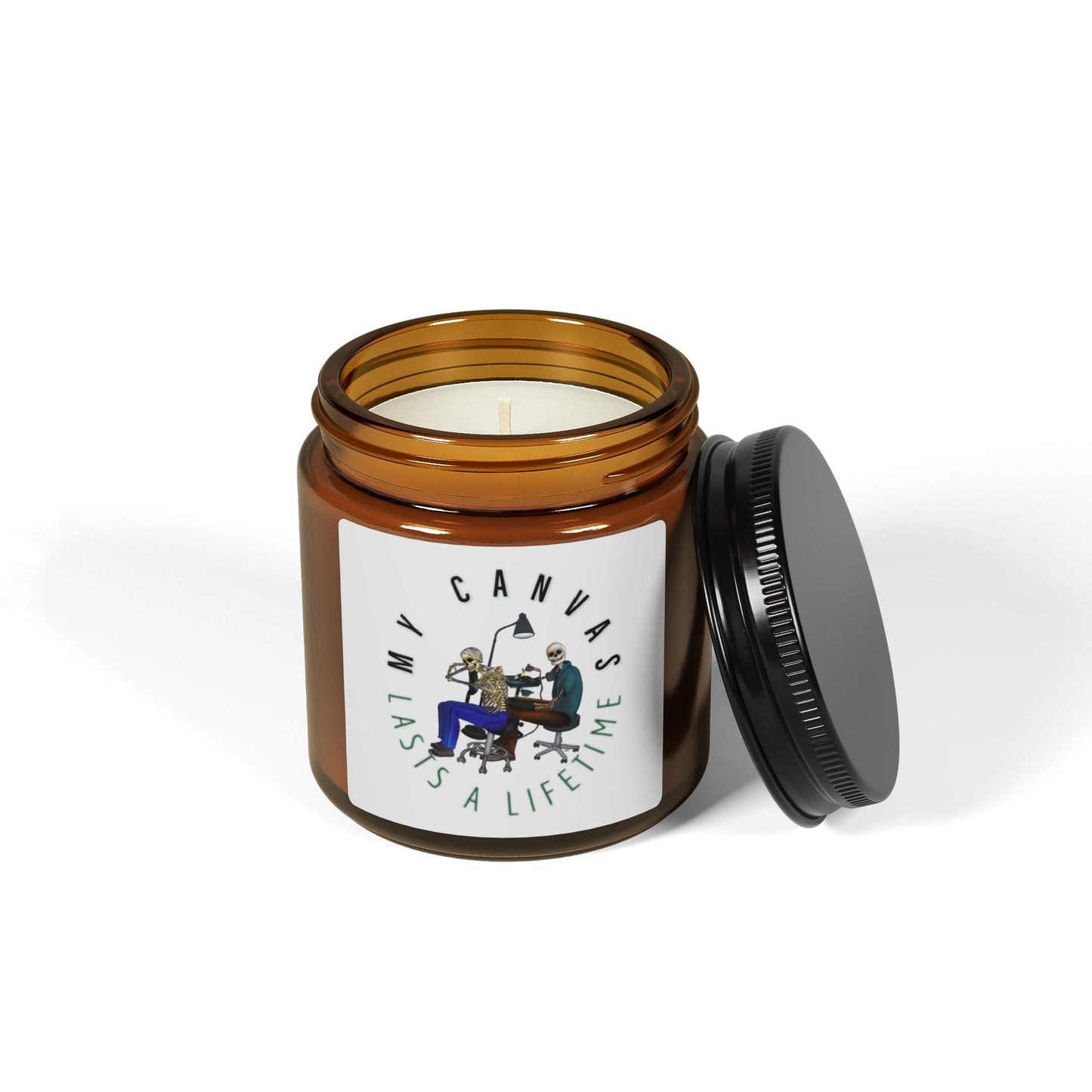 Tattoo Artist Skeletons Scented Soy Candle (Multi-Size, Amber Jar)