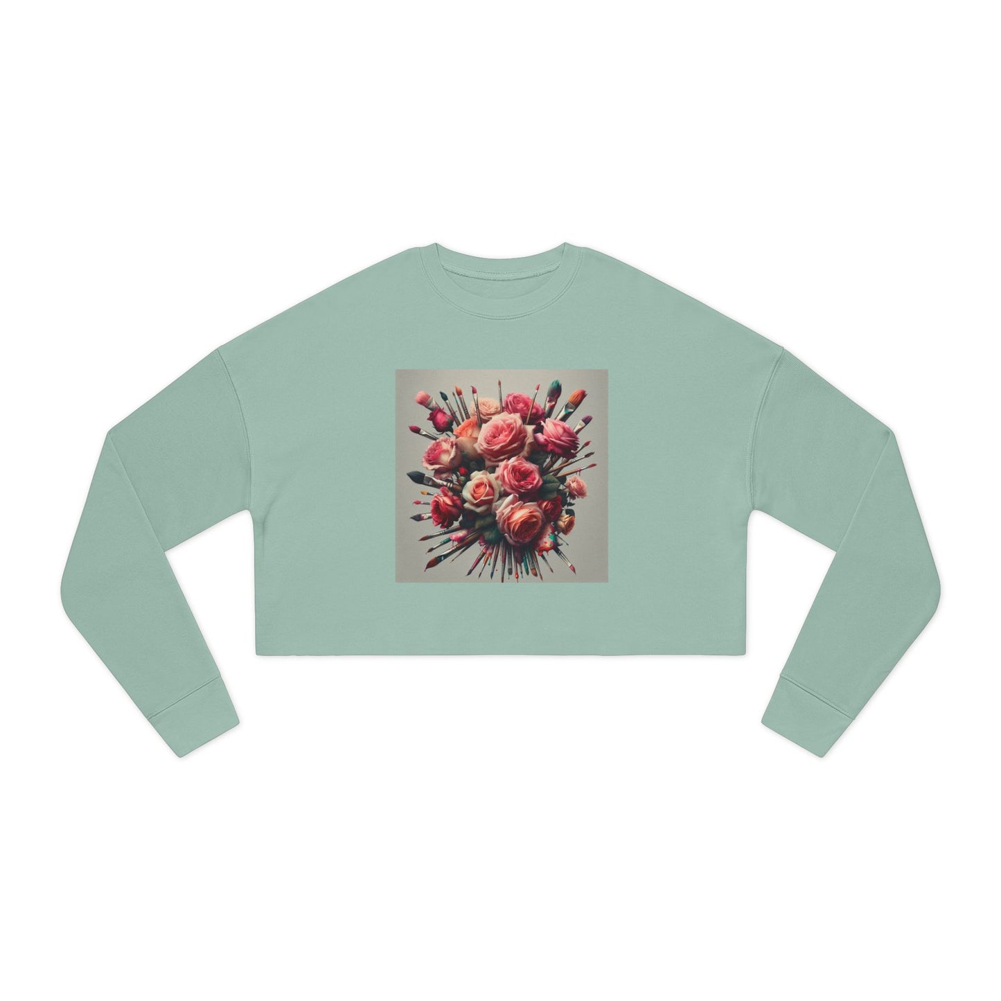 Roses and paint brushes Women's Cropped Sweatshirt