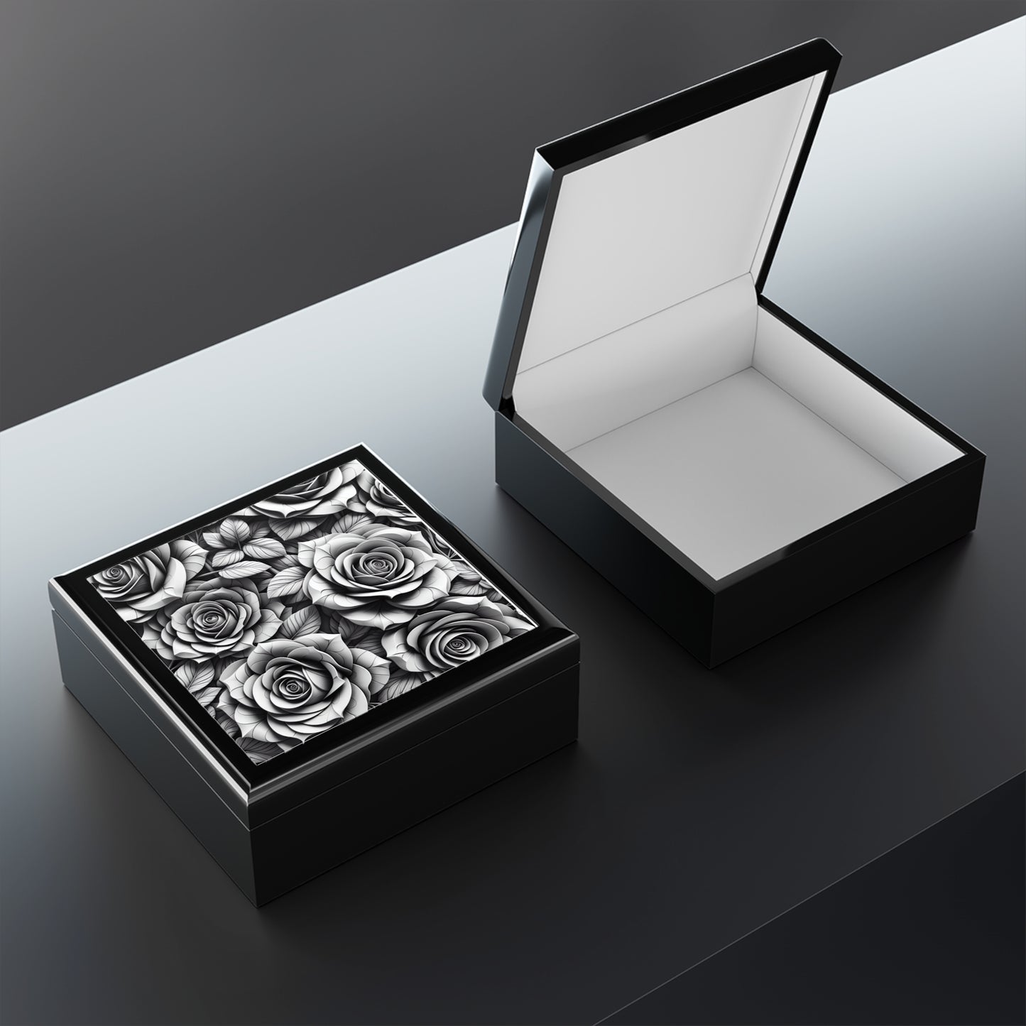 Jewelry Box l black and white roses