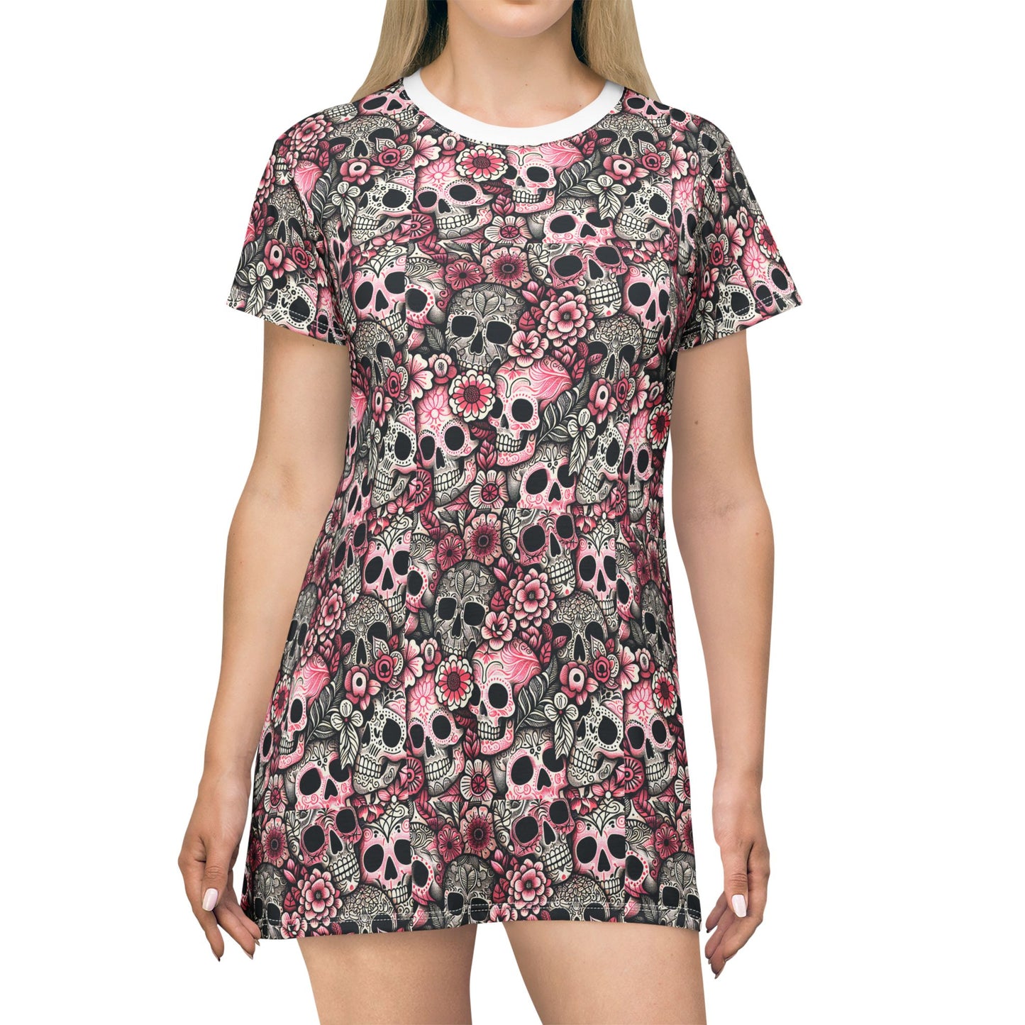 Pink floral skull T-Shirt Dress (AOP)