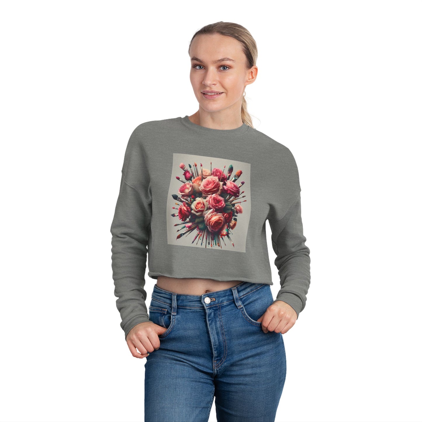 Roses and paint brushes Women's Cropped Sweatshirt