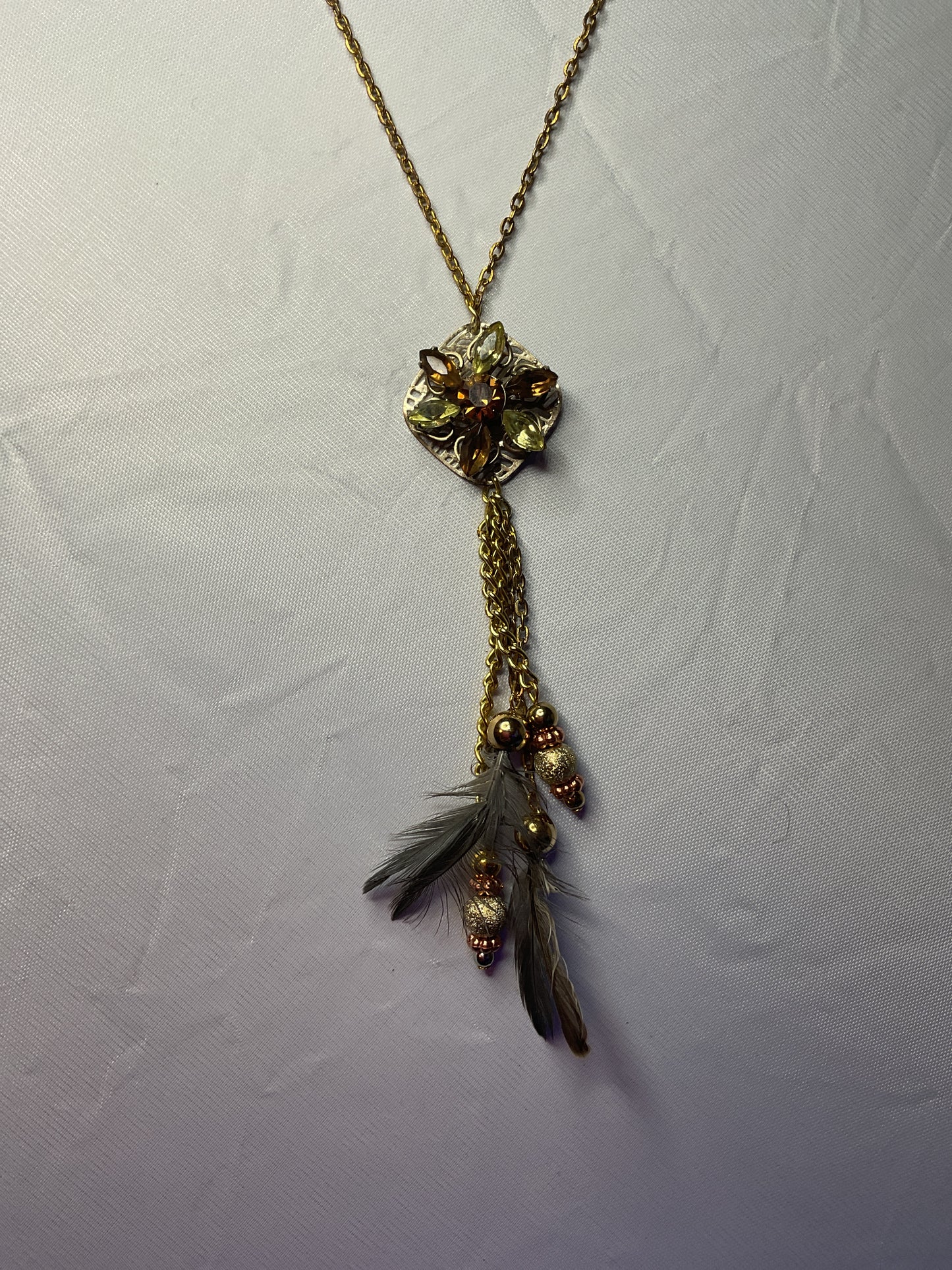 Found Feather Necklace Gold and Yellow